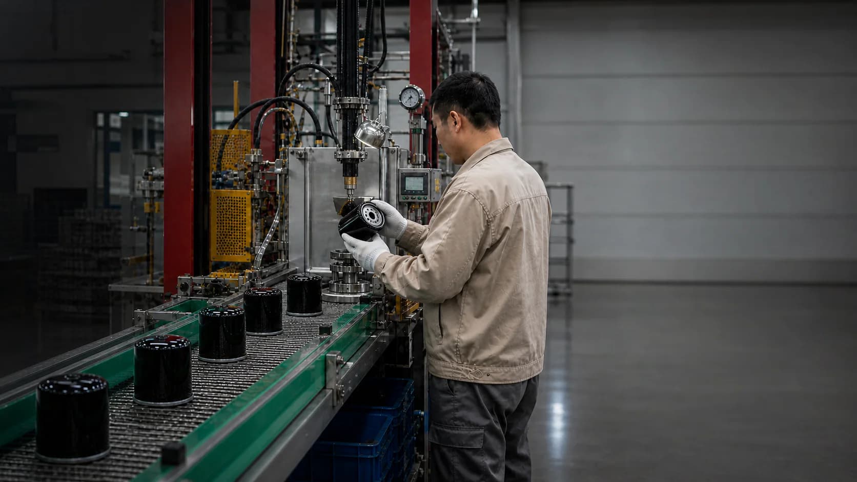 Beling automotive filter production line and quality inspection worker
