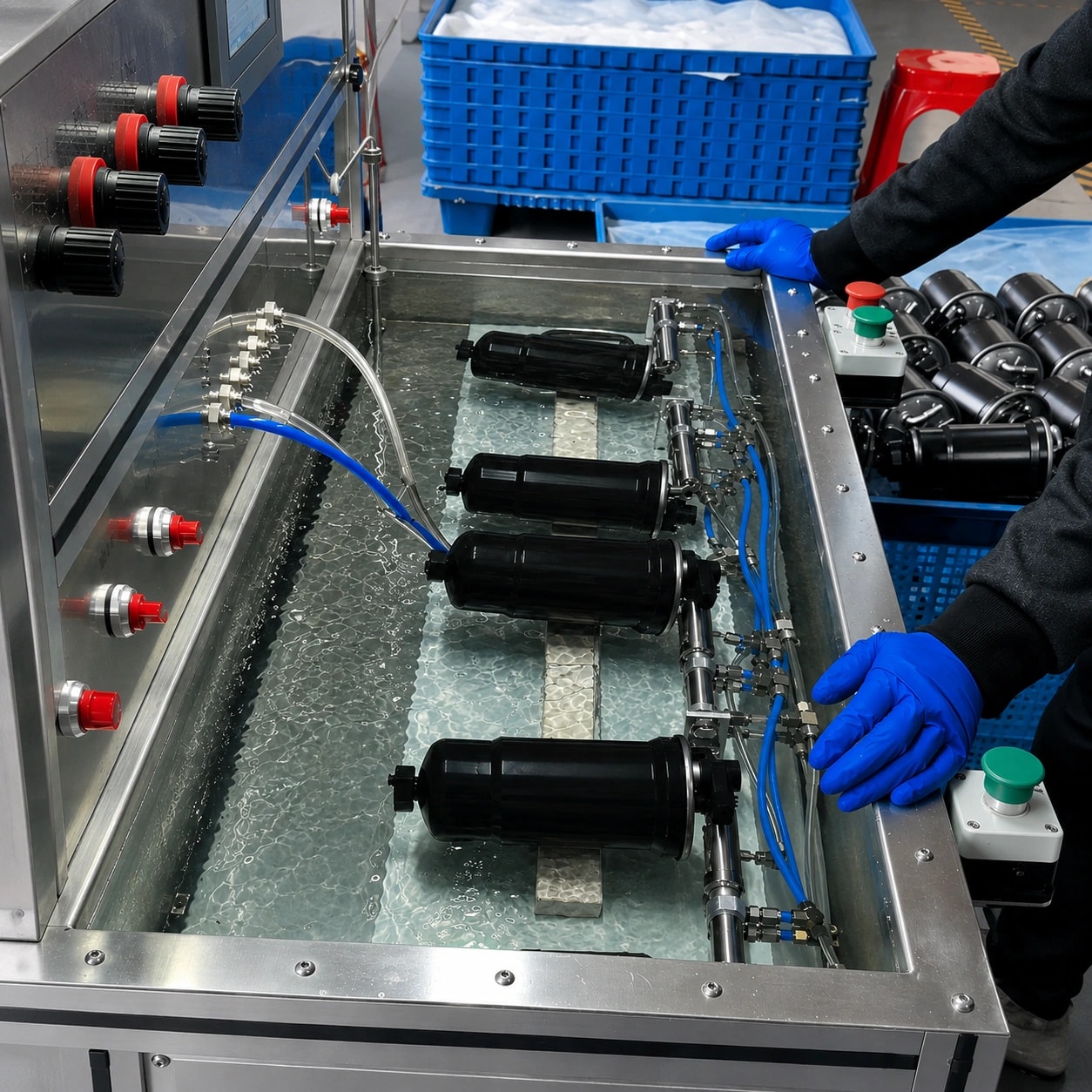 Automotive filter inspection and leak-testing process